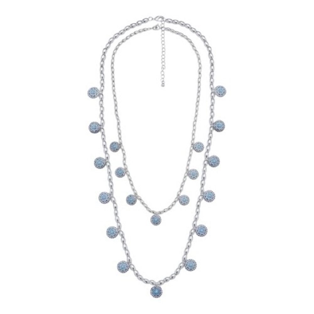 Navia Azure 35” Mehrangarh Moonbeam Silver and Blue Layered Necklace New